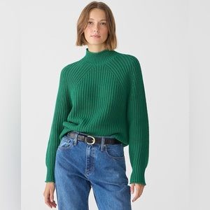 J. Crew Relaxed Rollneck Cotton sweater, S, JUNGLE GREEN